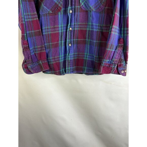 Vintage 90s FIVEBROTHER Rainbow Plaid Flannel Chamois Button Shirt - Picture 2 of 7